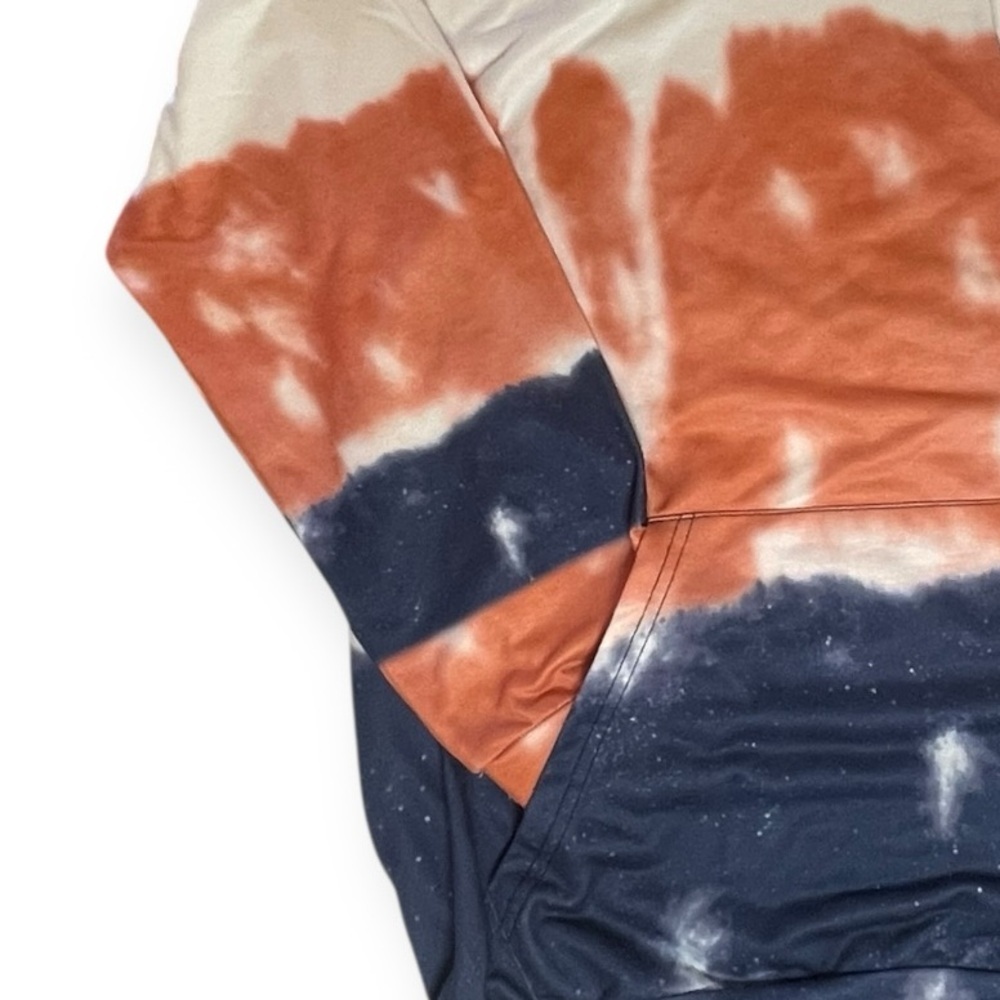 Tye-dyed Pullover Hoodie with a Drawstring and Kangaroo Pocket.